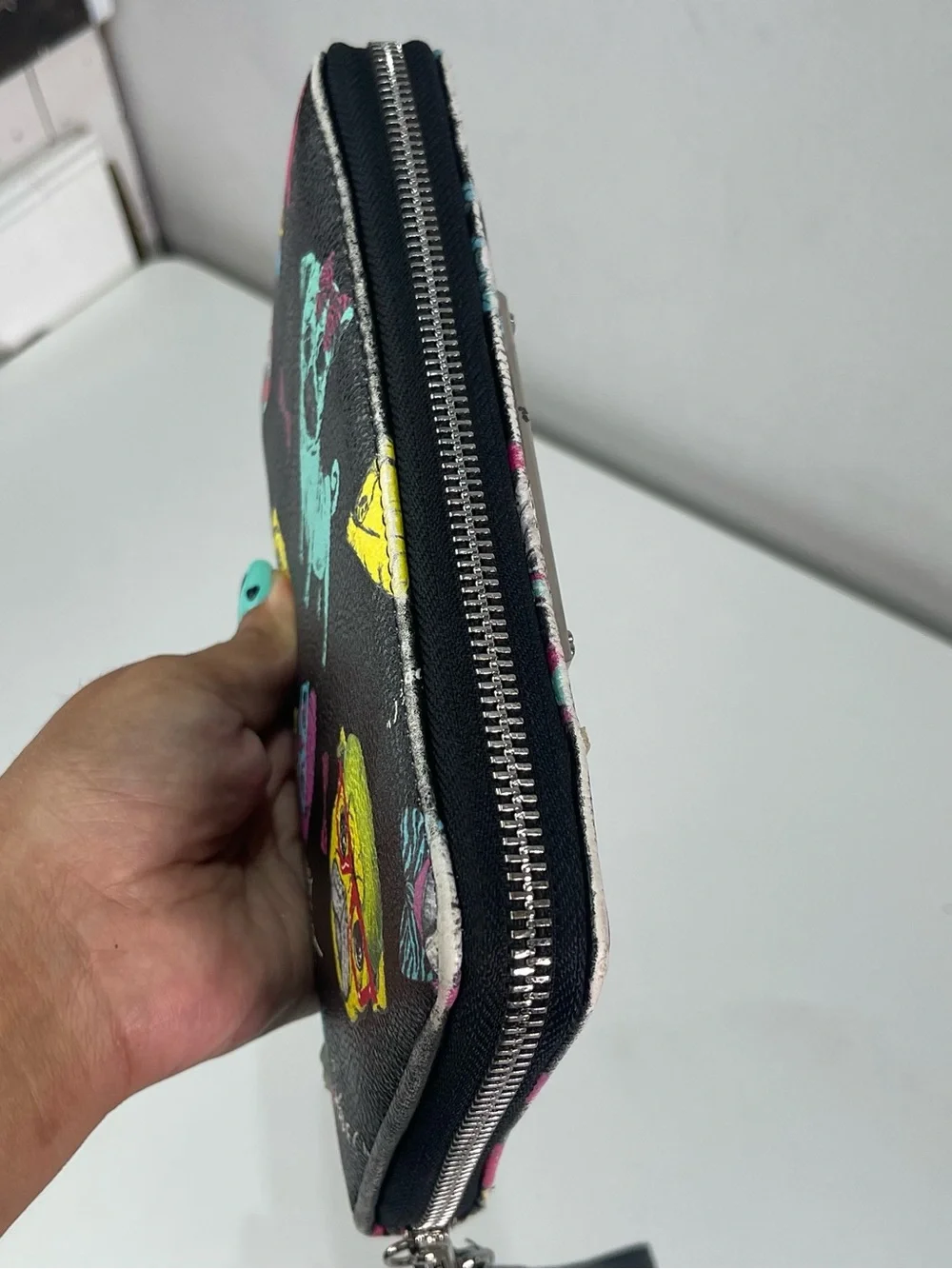 Betsey Johnson Wristlet Wallet Pug Dog Colorful Print  Zip Around Quirky